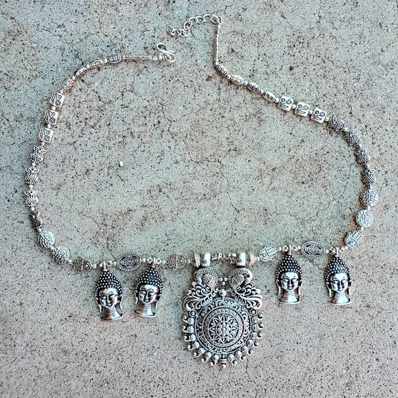 New Oversized Buddha Heads 925 Silver Tribal Necklace. - Picture 13 of 15
